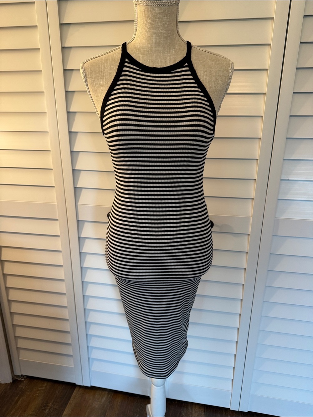 Striped Black and White Midi Racerback Dress